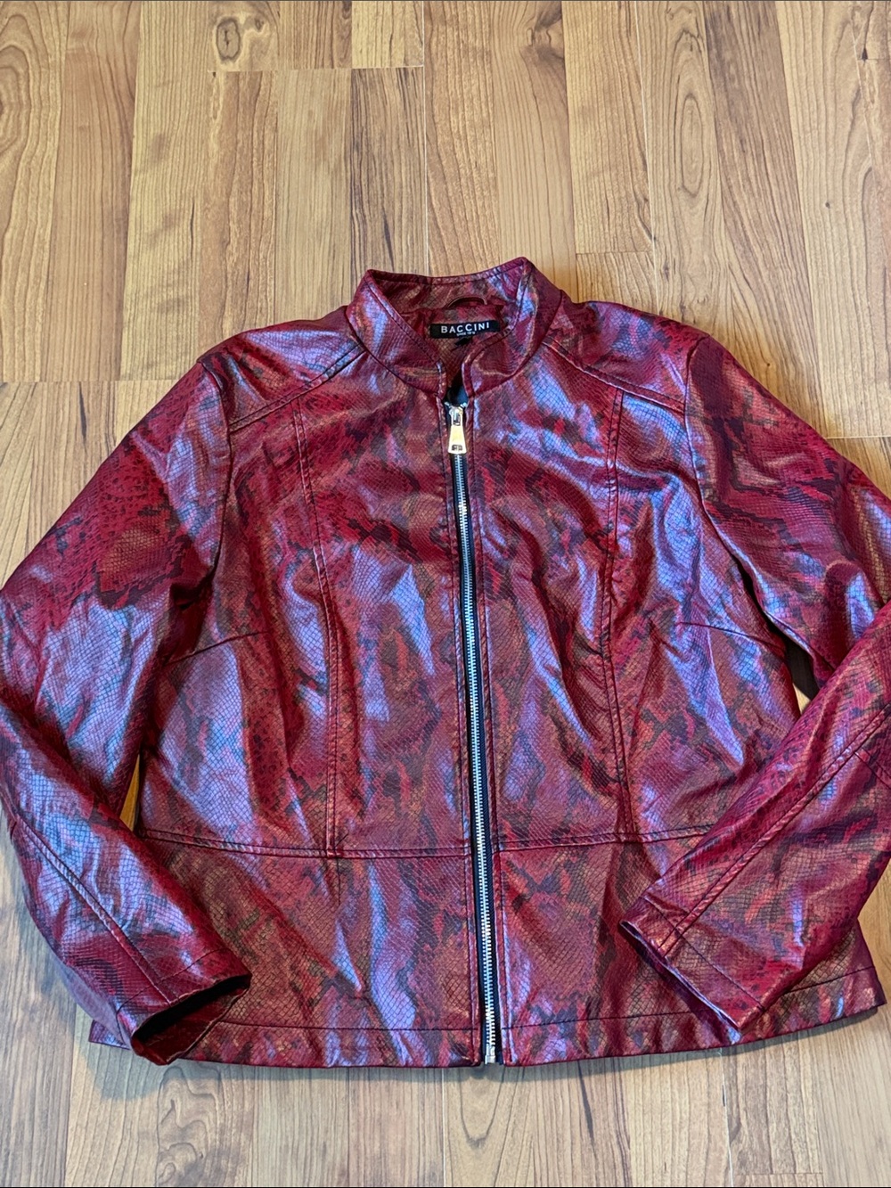 Baccini Women's Red/Black Faux Leather Zip Jacket